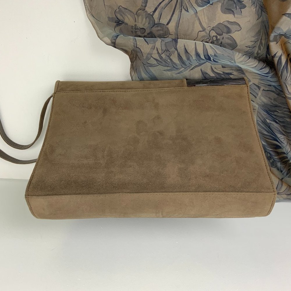 Stuart Weitzman Brown Genuine Suede Clutch Shoulder Purse Medium Size - Picture 15 of 16
